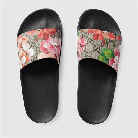 gucci flip flops blue flower|pink Gucci slides rubber.